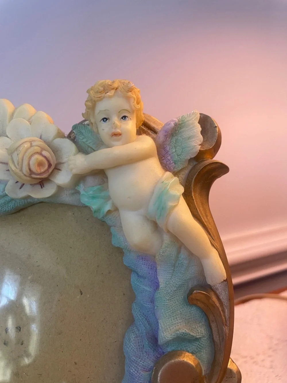 Cherub Decorative Resin Photo Frame in blue and Gold - Victorian style 5x7